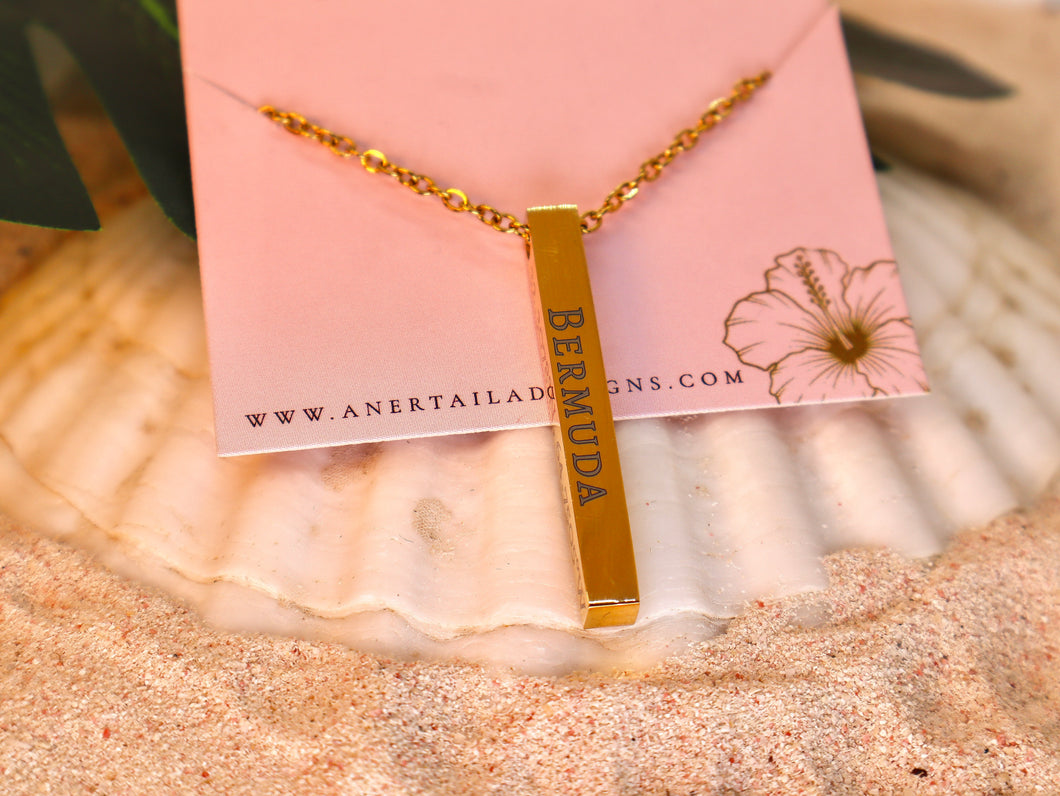 Engraved Bermuda Vertical Bar Necklace