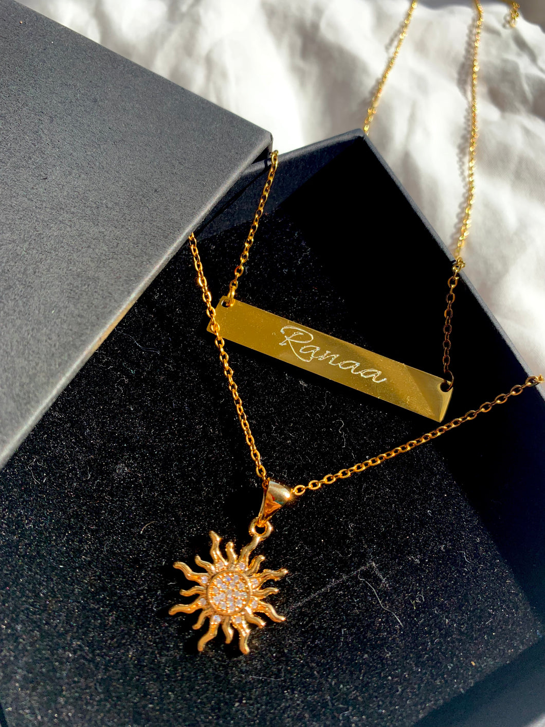 Custom Engraved Necklace + Sun
